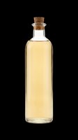 Glass bottle filled with pale yellow liquid, sealed with cork stopper, isolated on transparent background. Ready for culinary, beverage, potion, or apothecary design projects including t-shirts, clipart, and print-on-demand products.