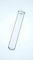 Empty glass test tube with rounded bottom isolated on white background, suitable for laboratory, scientific research, medical, and educational design projects.