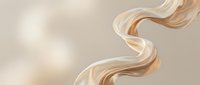 Flowing golden silk fabric ribbon with elegant curves and soft highlights creating luxurious textile movement against neutral beige background for premium design.