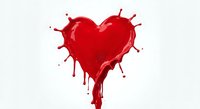 Red heart shape dripping with liquid paint drops isolated on white background for romantic design projects and Valentine decorations.