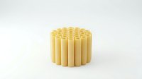 Cylindrical wooden dowels arranged in a bundle, isolated on white background, suitable for craft projects, woodworking designs, and educational materials.