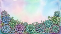 Watercolor succulent border with pastel rainbow background creates dreamy botanical frame for wedding invitations, greeting cards and spring designs.