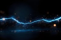 Glowing electric lightning bolt streak against dark background with sparkles and light effects, creating dramatic energy visualization for technology designs.