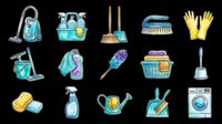 Watercolor cleaning tools clipart set isolated on transparent background, ready for t-shirt design, stickers, sublimation, and print on demand projects.