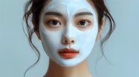 Young Asian woman with white clay facial mask for skincare routine and beauty treatment at spa salon.