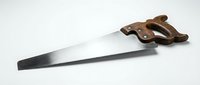 Hand saw with wooden handle and metal blade on white background, suitable for carpentry, woodworking, construction, and DIY projects.