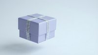 Lavender gift box with silver glitter ribbon floating on white background, perfect for holiday, birthday, and celebration concepts.