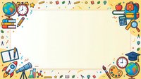 Back to school frame with educational icons and supplies on cream background, isolated and ready for design use on posters, flyers, and educational materials.