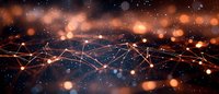 Abstract network of glowing connections with bokeh light effects on dark cosmic background, representing digital technology and connectivity.