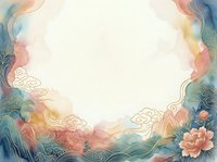 Watercolor floral frame with soft pastel colors, ornamental swirls, and blooming flowers isolated on white background for greeting cards and design projects.
