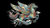 Ornate flying horse with colorful wings and decorative patterns, isolated on transparent background. Great for t-shirt design, stickers, clipart, sublimation, and print on demand.