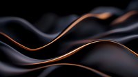 Elegant smooth black waves with glowing copper lines creating abstract flowing curves against dark background. Modern minimalist design for luxury branding.