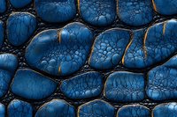 Macro view of deep blue reptilian skin texture with golden cracks and intricate scale patterns creating an abstract natural background for luxury design projects.