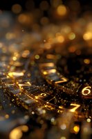 Golden glowing numbers on calculator keypad with bokeh light effects and shallow depth of field creating magical financial atmosphere.