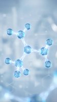 Blue molecular structure floating in cloudy sky background representing scientific research and chemistry concepts for educational materials.