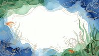Underwater ocean frame with tropical fish and marine life in watercolor style. White space for text or design elements with aquatic border decoration.