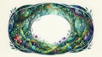 Enchanted forest portal frame with lush tropical foliage, magical plants and mystical atmosphere for fantasy designs and storytelling projects.