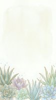 Watercolor succulents and aloe border on a soft beige background with copy space, perfect for cards, invitations, and social media.