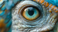 Extreme close-up of reptile eye with vibrant turquoise and orange scales showing intricate texture and detail for wildlife photography and nature documentation.