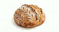 Freshly baked artisan bread loaf with decorative wheat pattern scoring on golden brown crust, perfect for bakery marketing and food photography.