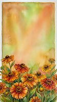 Watercolor autumn flowers border with orange and yellow blooms on textured background for greeting cards, invitations and seasonal designs.
