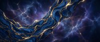 Abstract lightning fractal pattern with golden electric branches against deep blue purple cosmic background for digital art and creative projects.