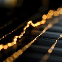 Golden string lights create elegant bokeh effect against dark textured background, adding warmth and festive ambiance to evening decor.
