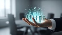 Businessman hand holding holographic city with glowing network connections in modern office environment for urban planning and smart technology concepts.