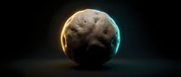 Textured sphere with warm golden and cool cyan neon glow on dark background, suitable for sci-fi, technology, and futuristic design projects.