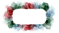 Watercolor floral frame with red, green and blue flowers surrounding blank white space for text or design elements on transparent background.