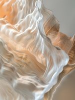 Abstract flowing waves of white and gold creating an elegant sculptural form with smooth undulating surfaces and soft light reflections.