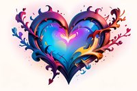 Vibrant abstract heart design with flowing ornamental elements in gradient colors from blue to purple and orange, perfect for Valentine's Day cards, romantic designs and love-themed projects.