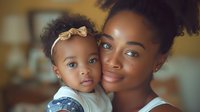 Young tender moment, displaying natural curly hair and genuine smiles in warm lighting, creating heartfelt family portrait.