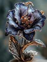 Luxurious metallic flower with ornate petals and golden accents, decorative botanical art for elegant interior design and sophisticated home decor projects.
