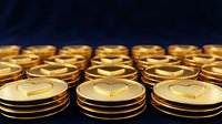 Rows of golden coins with dollar symbols arranged on dark background, representing wealth, finance, investment, and monetary success for business concepts.