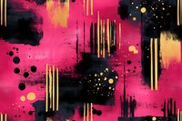 Abstract pink and black background with gold accents, featuring splashes, drips, and geometric elements for modern graphic design projects.