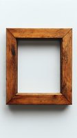 Rustic wooden picture frame with distressed finish and natural wood grain texture on white background, isolated for easy design integration and mockup use.
