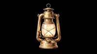 Vintage brass oil lantern with crossed handles and glass panels, isolated on transparent background. Ready for t-shirt design, clipart, stickers, and print-on-demand products.