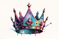 Colorful royal crown with watercolor splash effect in vibrant gradient colors from pink to turquoise, featuring decorative jewels and star details on white background.