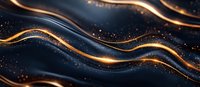 Abstract luxury waves with golden light effect on dark background, glowing curved lines and sparkles create elegant flowing pattern for modern design.