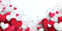 Romantic hearts frame with red, pink and white paper cut hearts scattered on light background for Valentine's Day, wedding or love themed designs.
