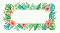Tropical frame with hibiscus flowers and palm leaves on white background. Summer border design for invitations, cards and decorations.