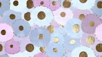 Watercolor floral pattern in pastel pink, blue and white with gold metallic polka dots creates soft, dreamy background for modern feminine designs.