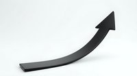 Black curved arrow pointing upward on white background isolated for business growth presentations and infographic design elements.