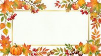 Autumn harvest frame with pumpkins, apples, pears, berries and fall foliage in warm orange and gold tones. Ideal for seasonal greeting cards, invitations and thanksgiving designs.