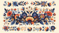 Traditional folk art floral pattern with blue and orange flowers, decorative leaves and birds in watercolor style. Perfect for textile design, wallpaper and vintage inspired projects.