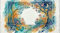Decorative floral wreath frame with autumn leaves and botanical elements on watercolor background for seasonal greeting cards and invitations.