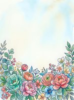 Watercolor floral border with peonies, ranunculus, and wildflowers on soft pastel background, perfect for greeting cards and invitations.