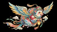 Ornate flying cat with colorful wings and decorative patterns isolated on transparent background, ready for t-shirt design, clipart, stickers, sublimation and print-on-demand products.