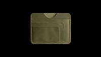 Olive green leather card holder with multiple slots, isolated on transparent background, ready for t-shirt designs, sublimation, print-on-demand products, stickers, and clipart use.